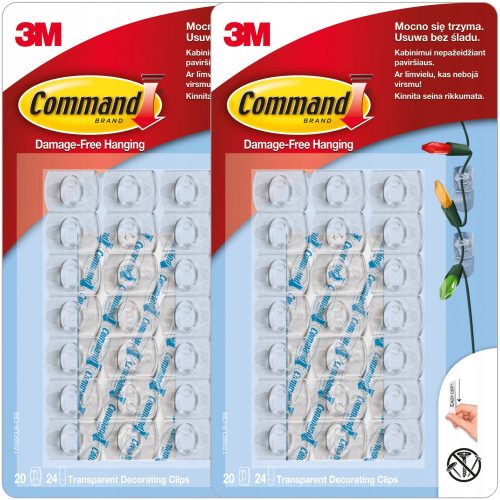 Wall Mounted Command Transparent Hooks for Hanging Decorations, 20 Hooks + 24 Mini Strips