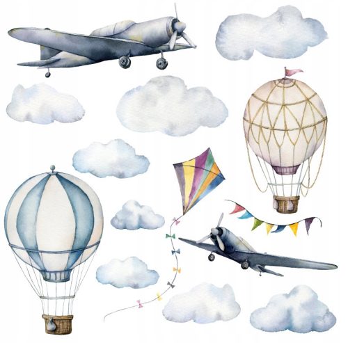  Wall Sticker Airplanes Clouds Balloons 100x100cm