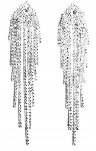  Long silver EARRINGS ZIRCONS threads EVENING