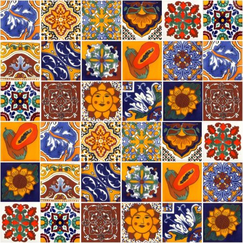 Square Cerames tile 10.5 x 10.5 cm in shades of red, blue, orange, yellow and gold