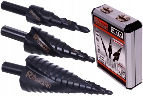 Richmann spiral step drill for metal, 3-piece