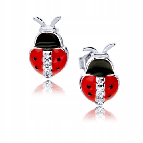  Silver 925 Earrings Colorful Ladybugs for Kids