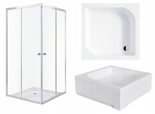 Shower cabin Invena Parla, double doors, sliding 80 x 80 cm + square shower tray Besco ares 80 x 80 cm