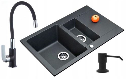 Teknoven Como one-and-a-half bowl sink made of black granite