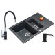 Teknoven Como one-and-a-half bowl sink made of black granite